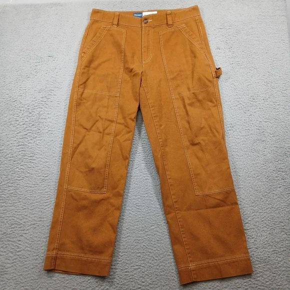 Old Navy Utility Straight Leg Carpenter Pants Women 12 Brown Sly Fox Canvas EUC - Picture 2 of 15